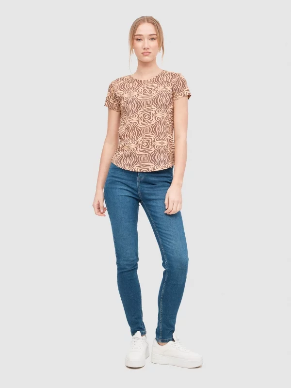 T-shirt com estampado animal psicadélico marrom vista geral frontal
