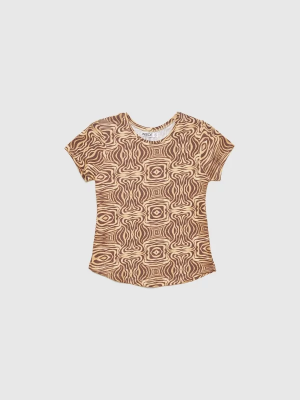  T-shirt com estampado animal psicadélico marrom