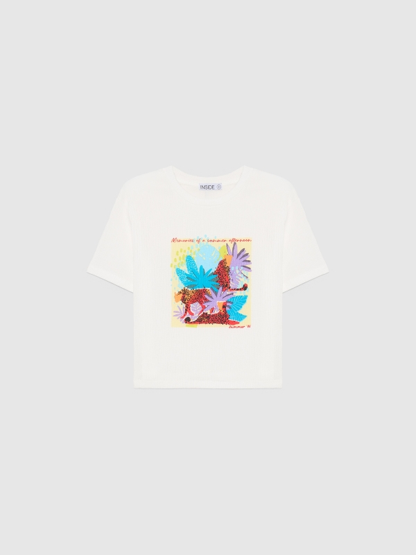  T-shirt de manga curta com estampado tropical off white