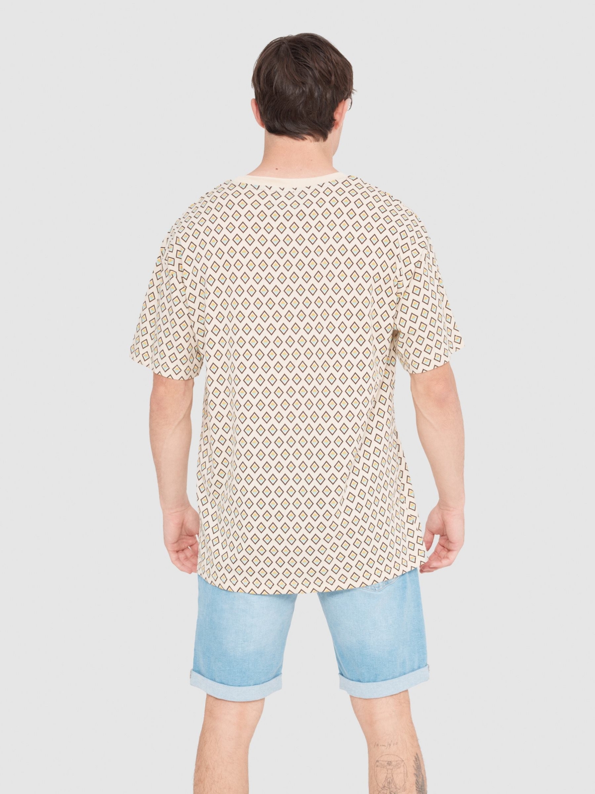 Geometric mosaic T-shirt sand middle back view