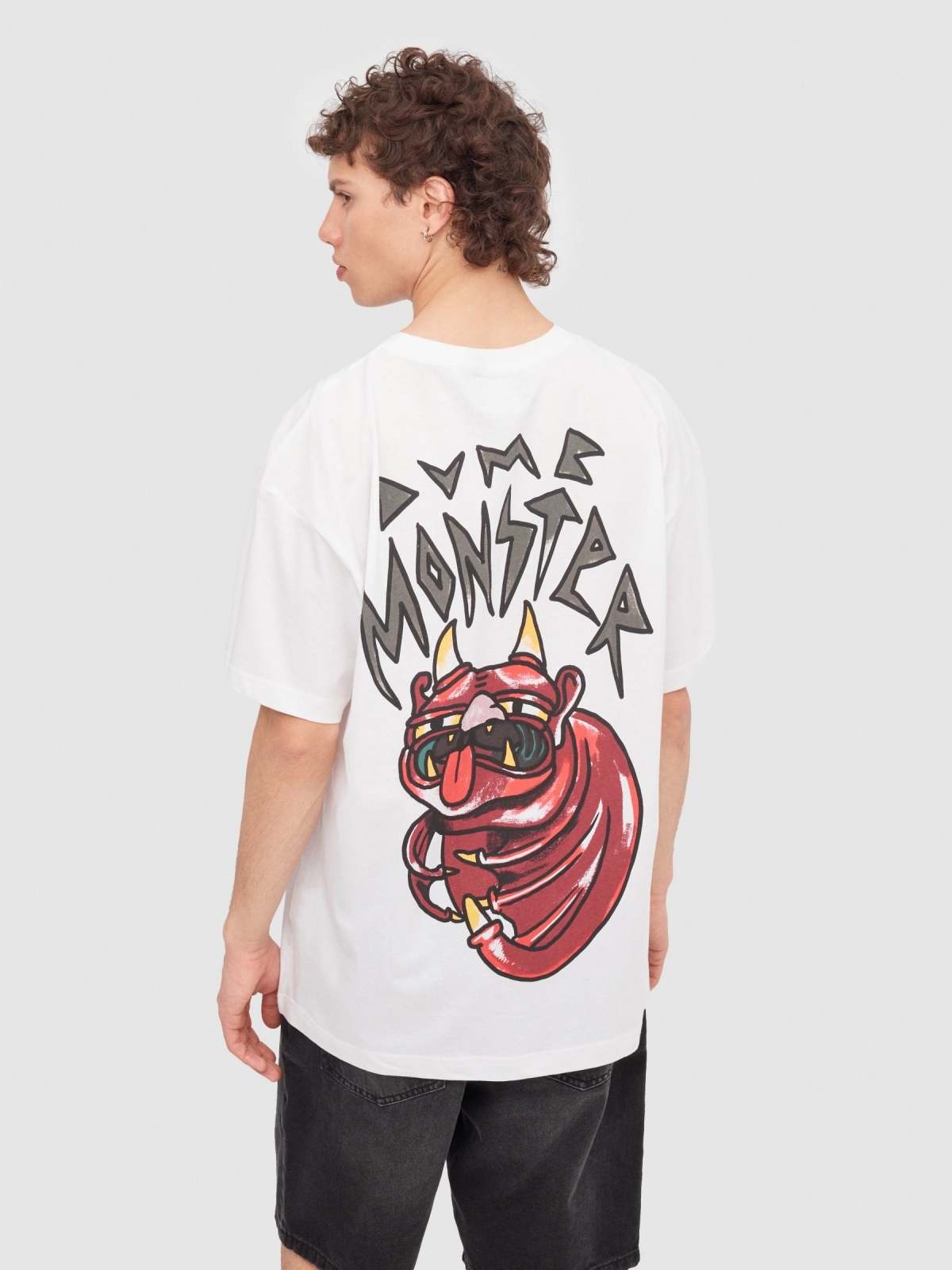 T-shirt Monster branco vista meia traseira