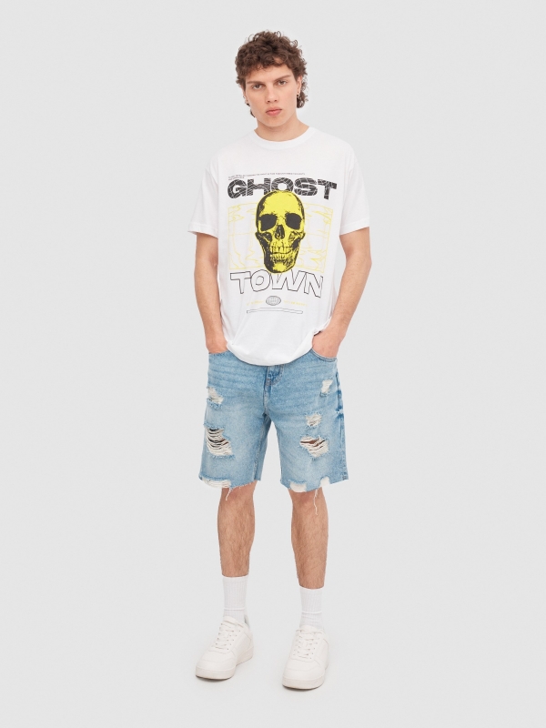 Neon skull t-shirt white general front view