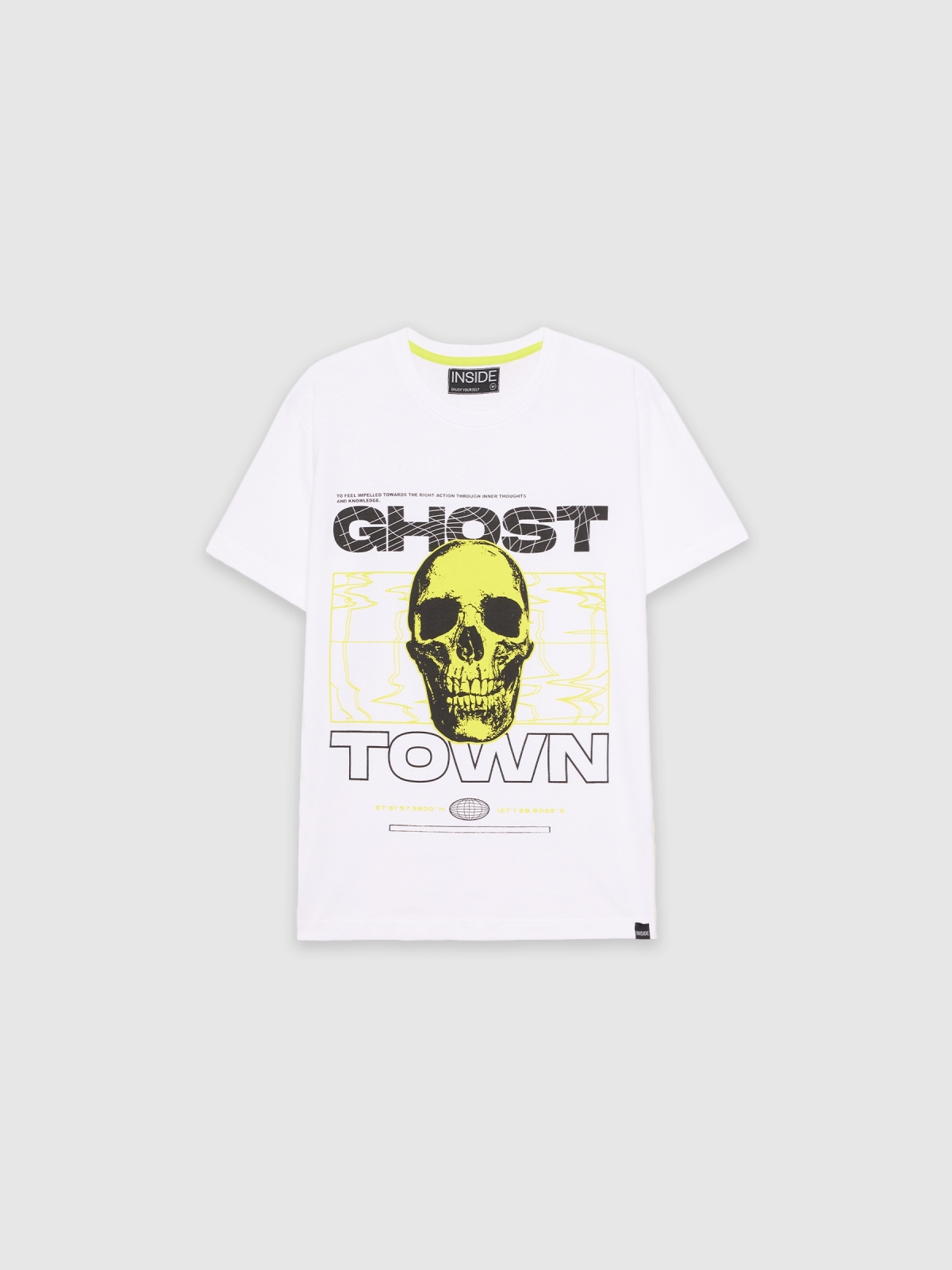 Neon skull t-shirt white detail view