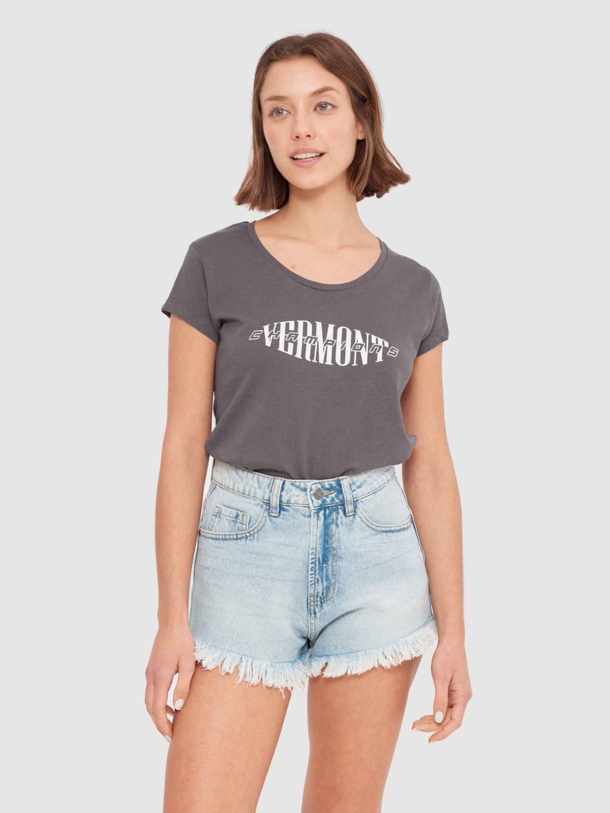 T-shirt crop Vermont malva vista meia frontal