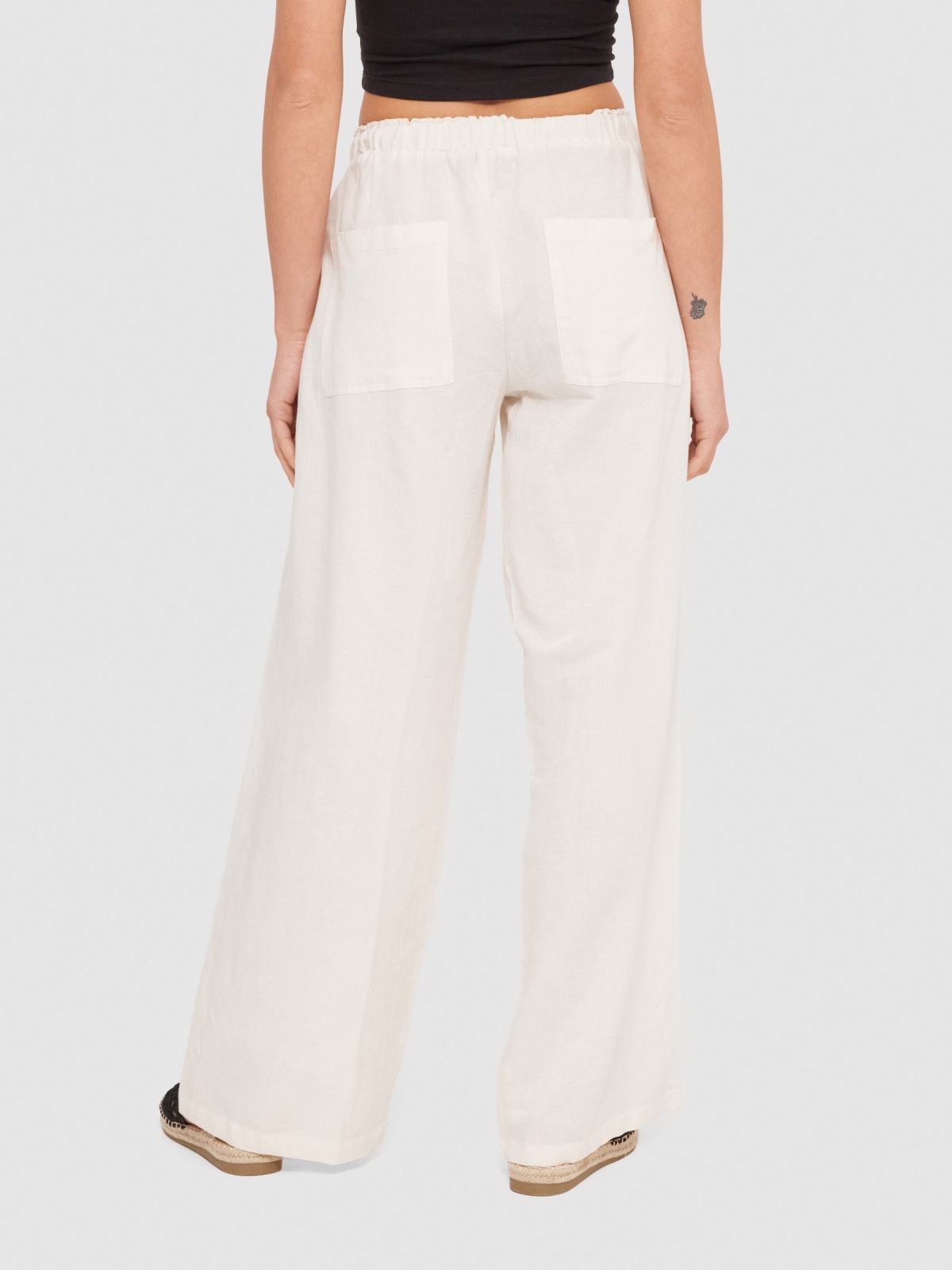 Wide-leg linen pants sand middle back view