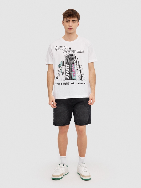 T-shirt Game Center branco vista geral frontal