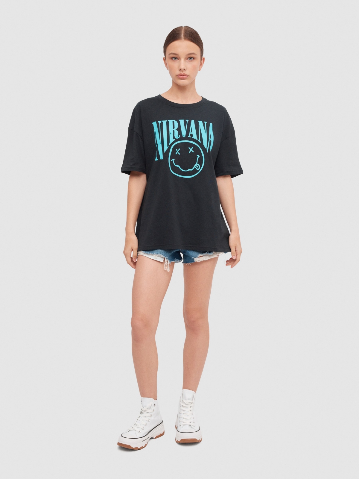 T-shirt Nirvana preto vista geral frontal