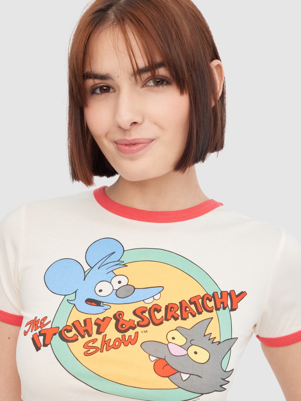 T-shirt The Itchy & Scratchy Show off white vista detalhe