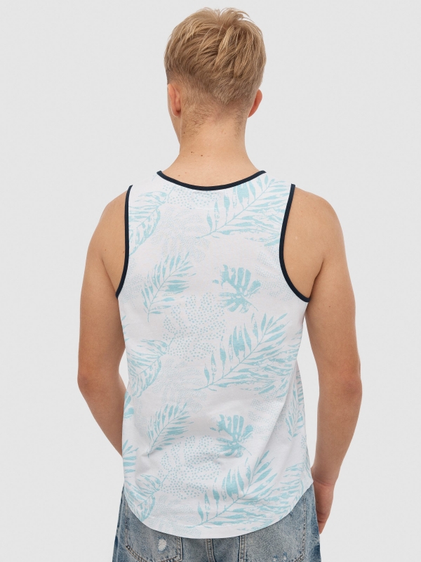 Camiseta tirantes tropical con bolsillo blanco vista media trasera