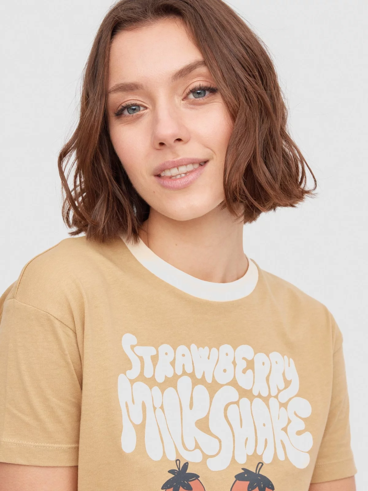 Strawberry Milkshake t-shirt ochre detail view