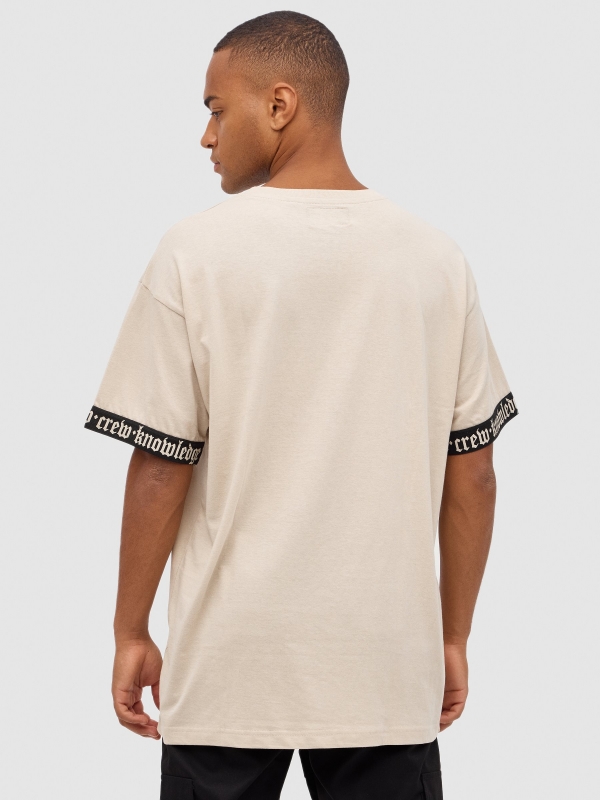T-shirt with elastic cuffs taupe middle back view
