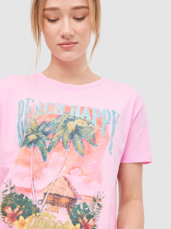 Camiseta Beach Happy magenta vista detalle