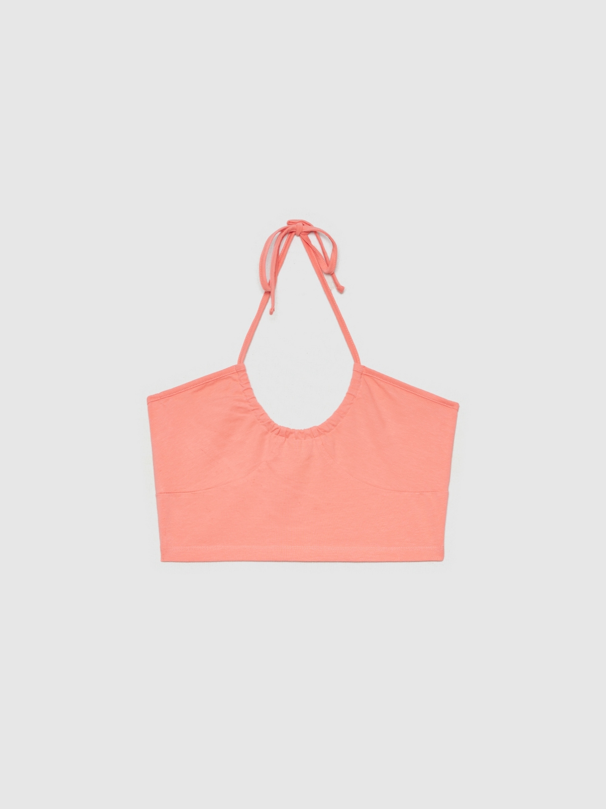  Crop top anudado al cuello coral