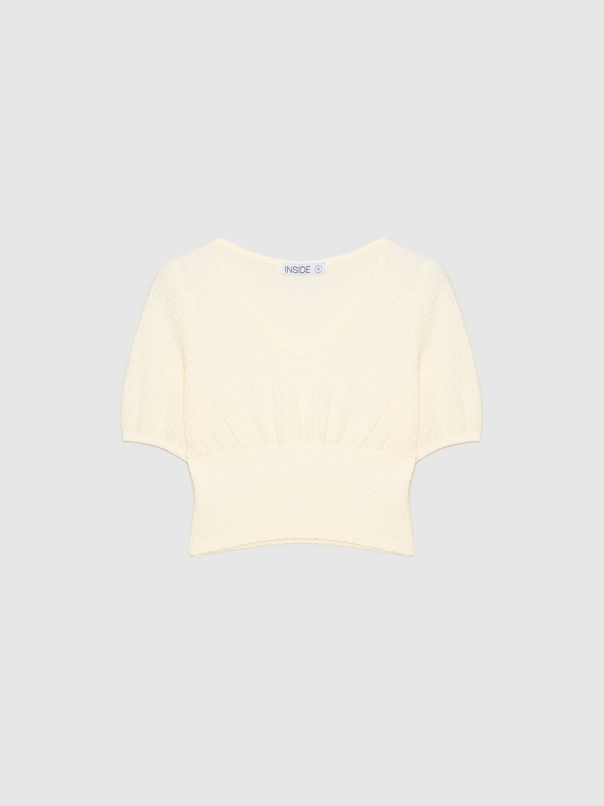  T-shirt com decote em V texturado off white