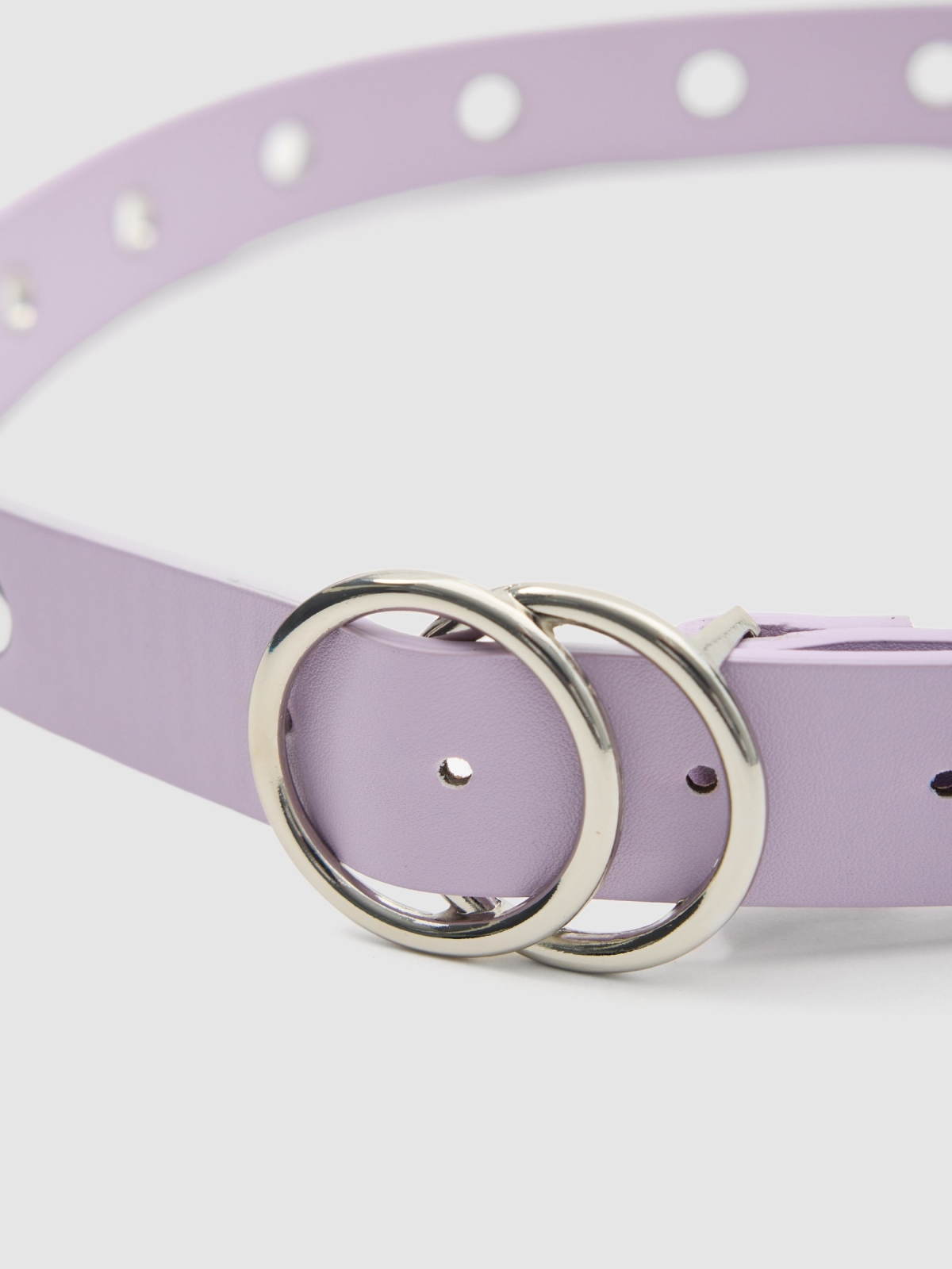 Double buckle belt purple detail view