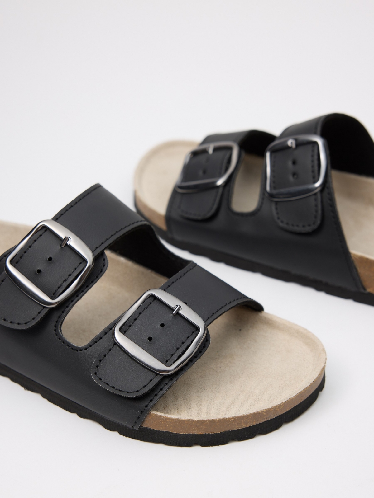 Bio buckle sandals black detail view