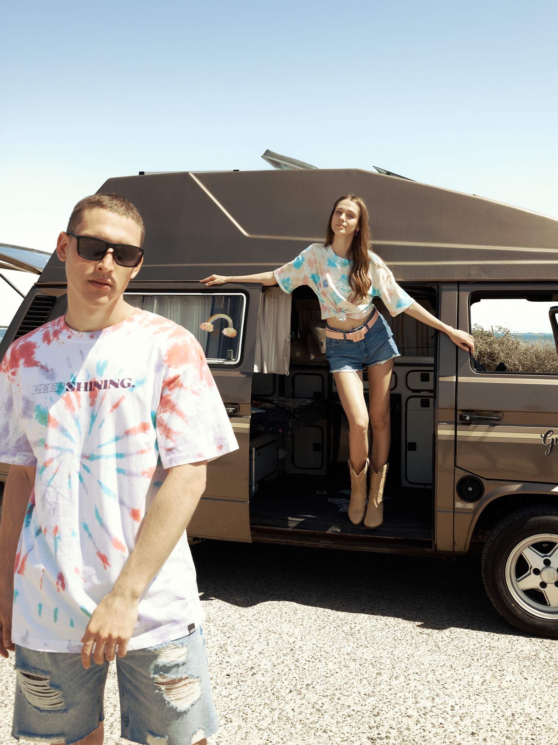 Multicoloured tie dye t-shirt white middle front view