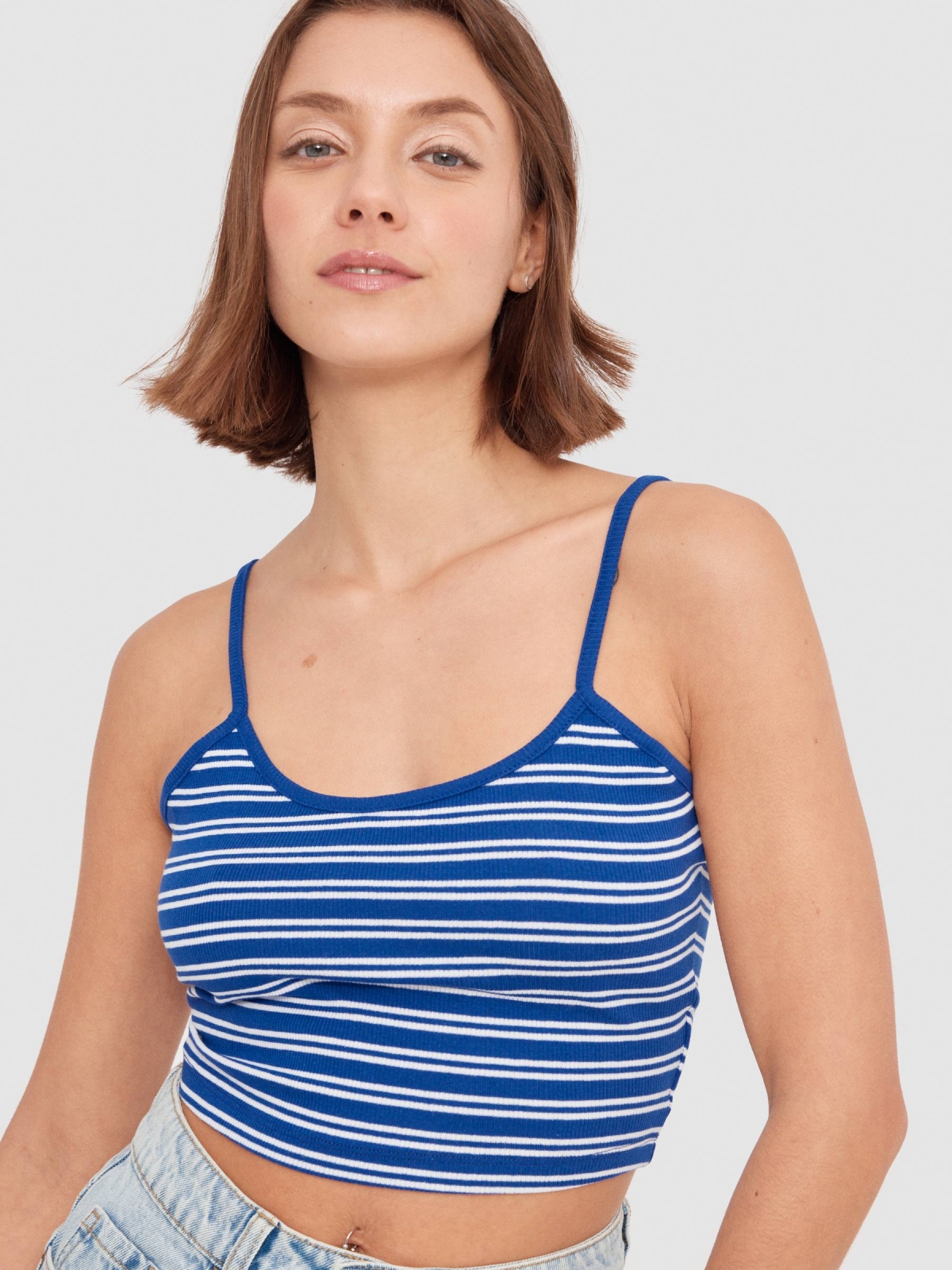 Striped rib top electric blue detail view