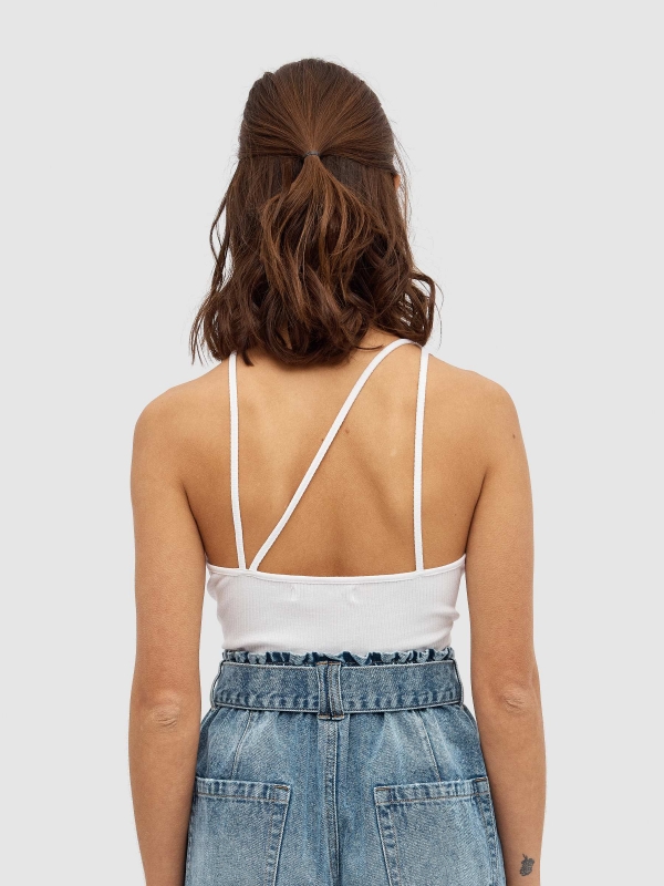 Asymmetric straps top white middle back view