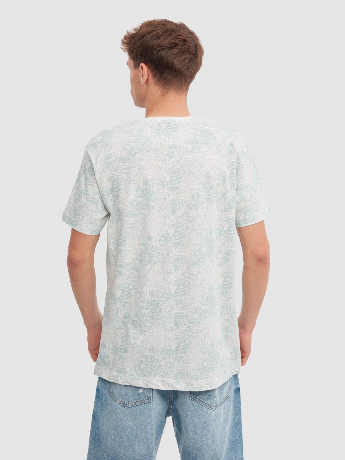 T-shirt tropical com textura melange claro vista meia traseira