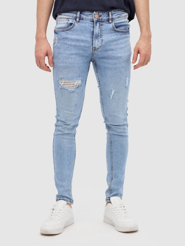 Jeans super slim azul vista meia frontal