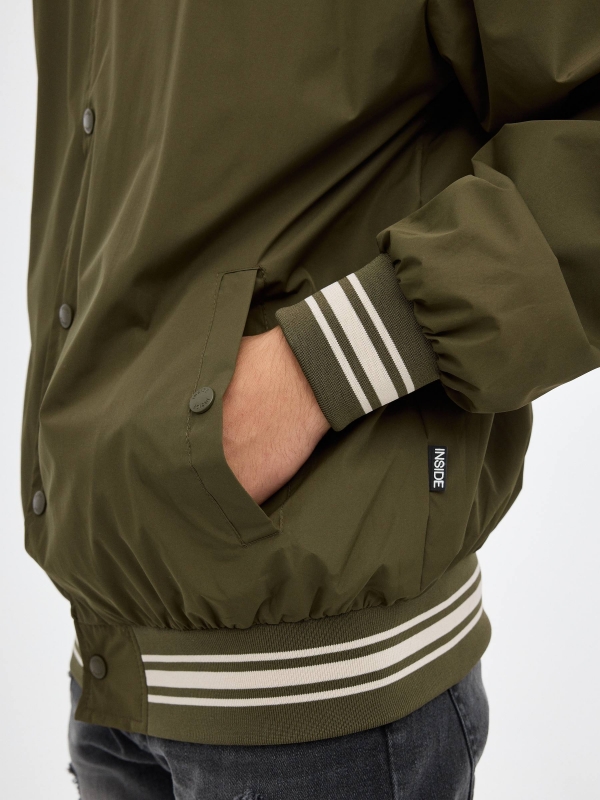 Nylon bomber jacket khaki detail view