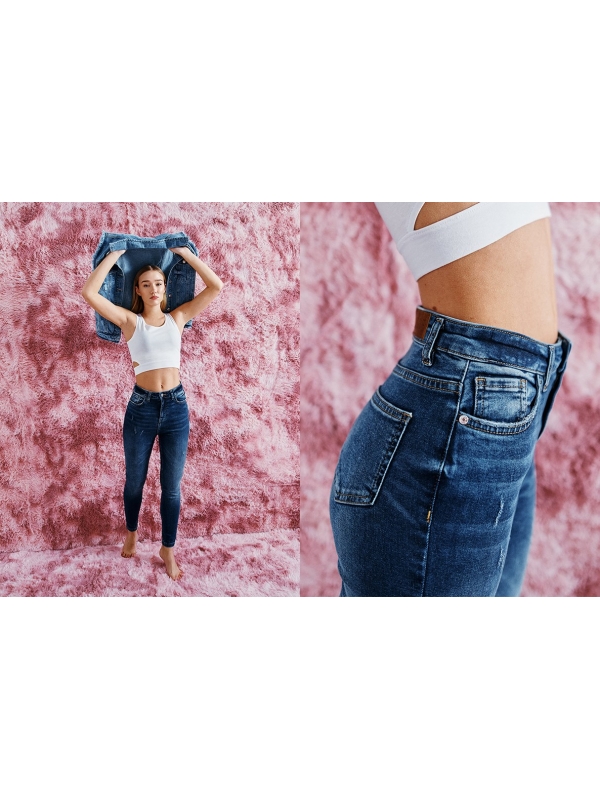  Jeans skinny de cintura alta desgaste azul escuro
