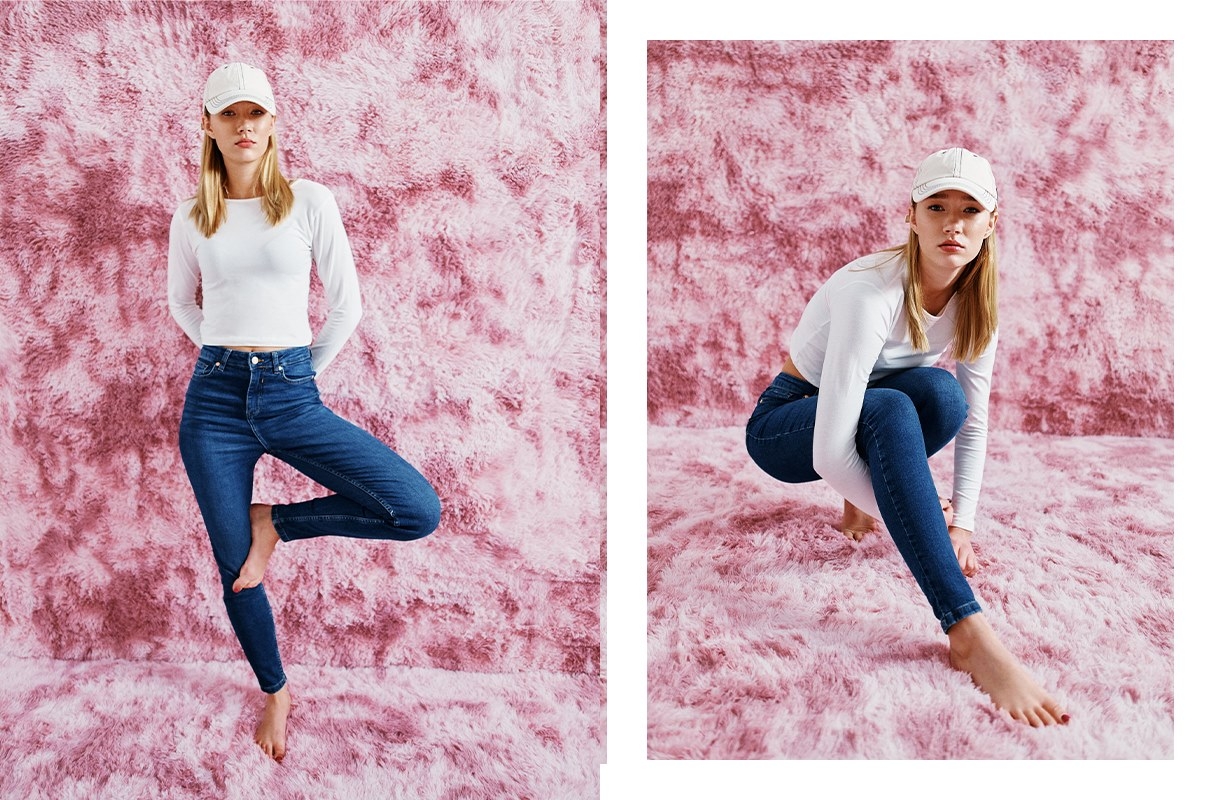 High rise skinny jeans blue general front view