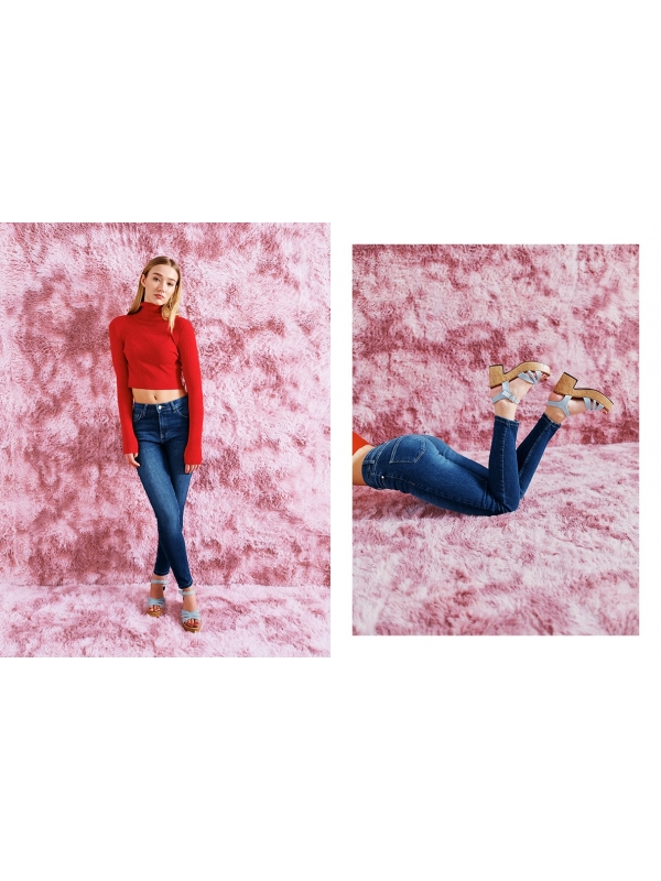  Ripped mid-rise skinny jeans dark blue