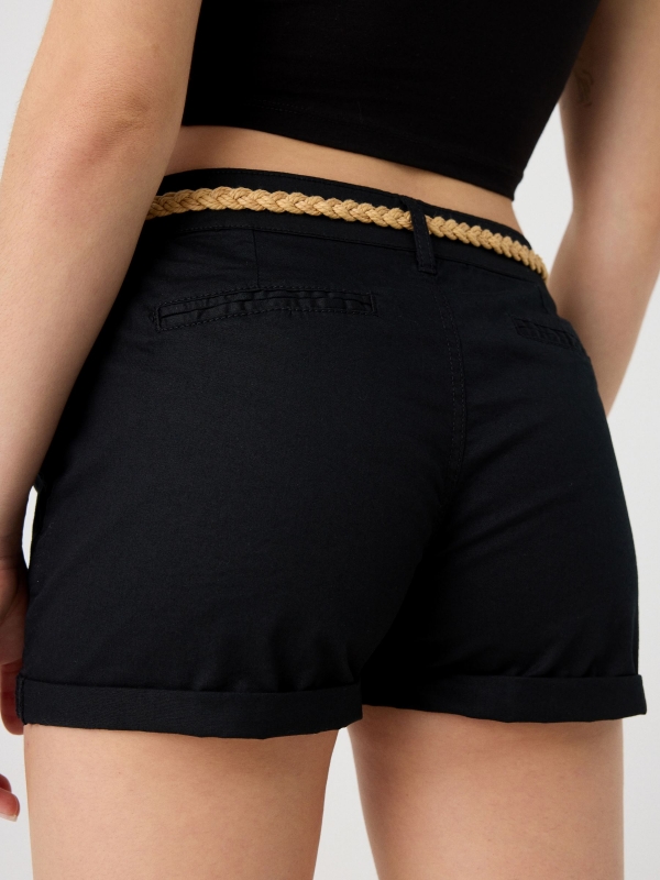 Shorts with darts and belt black detail view