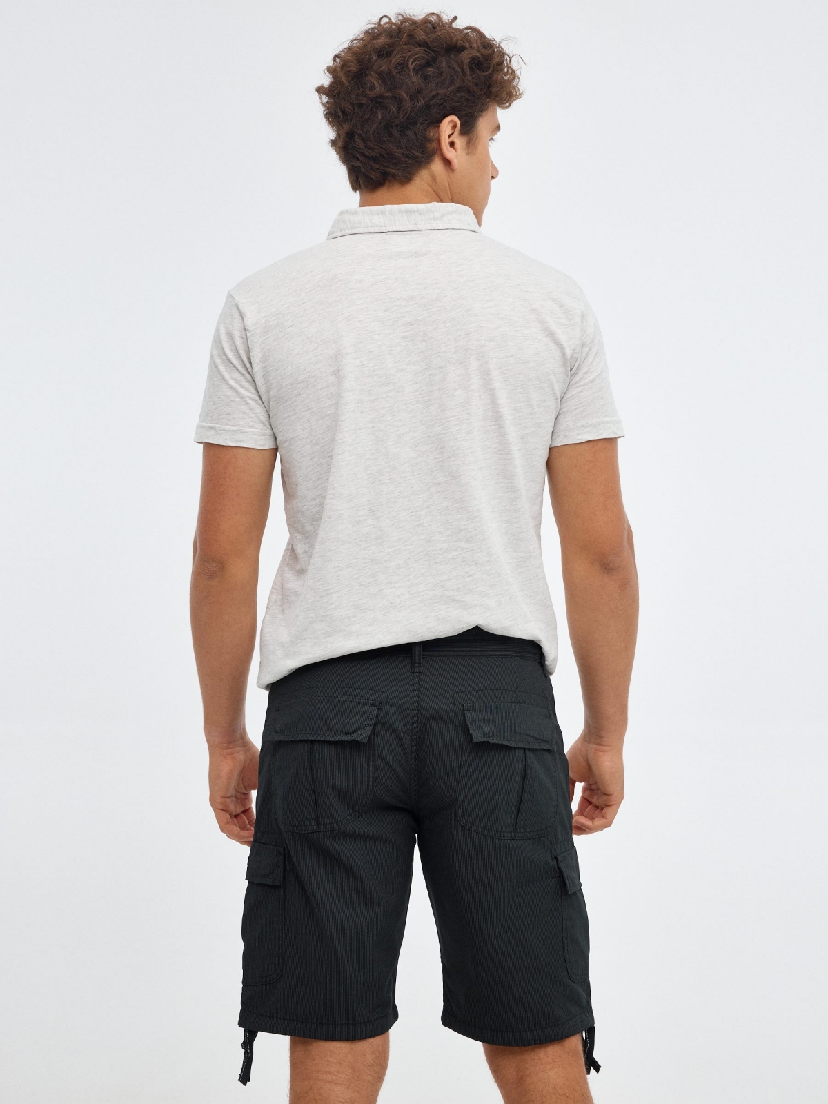 Striped cargo bermuda black middle back view