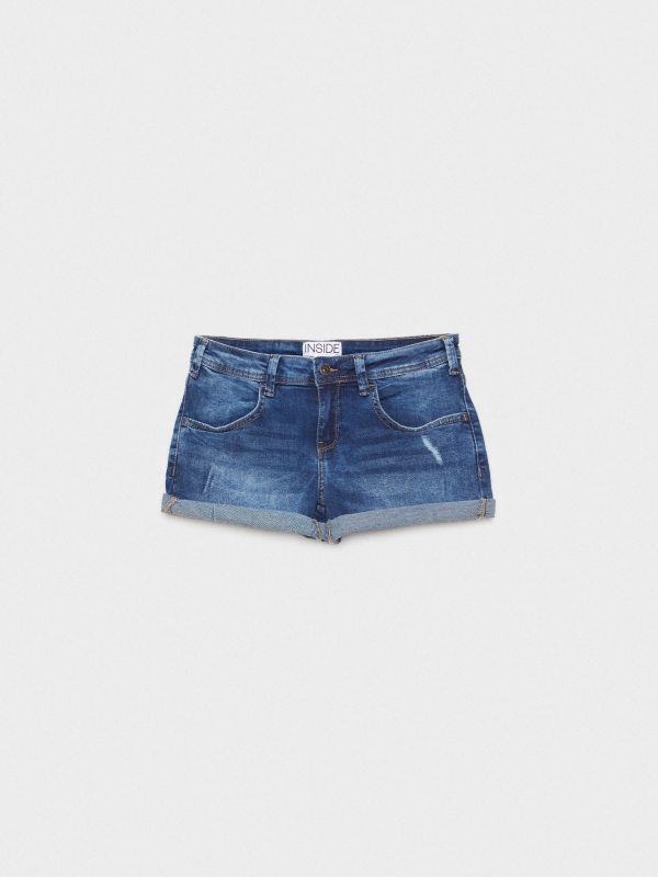  Shorts denim de cintura baixa azul lavado azul