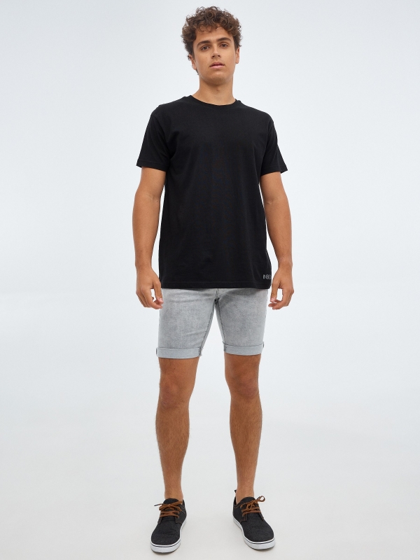 Basic gray denim bermuda light grey front view