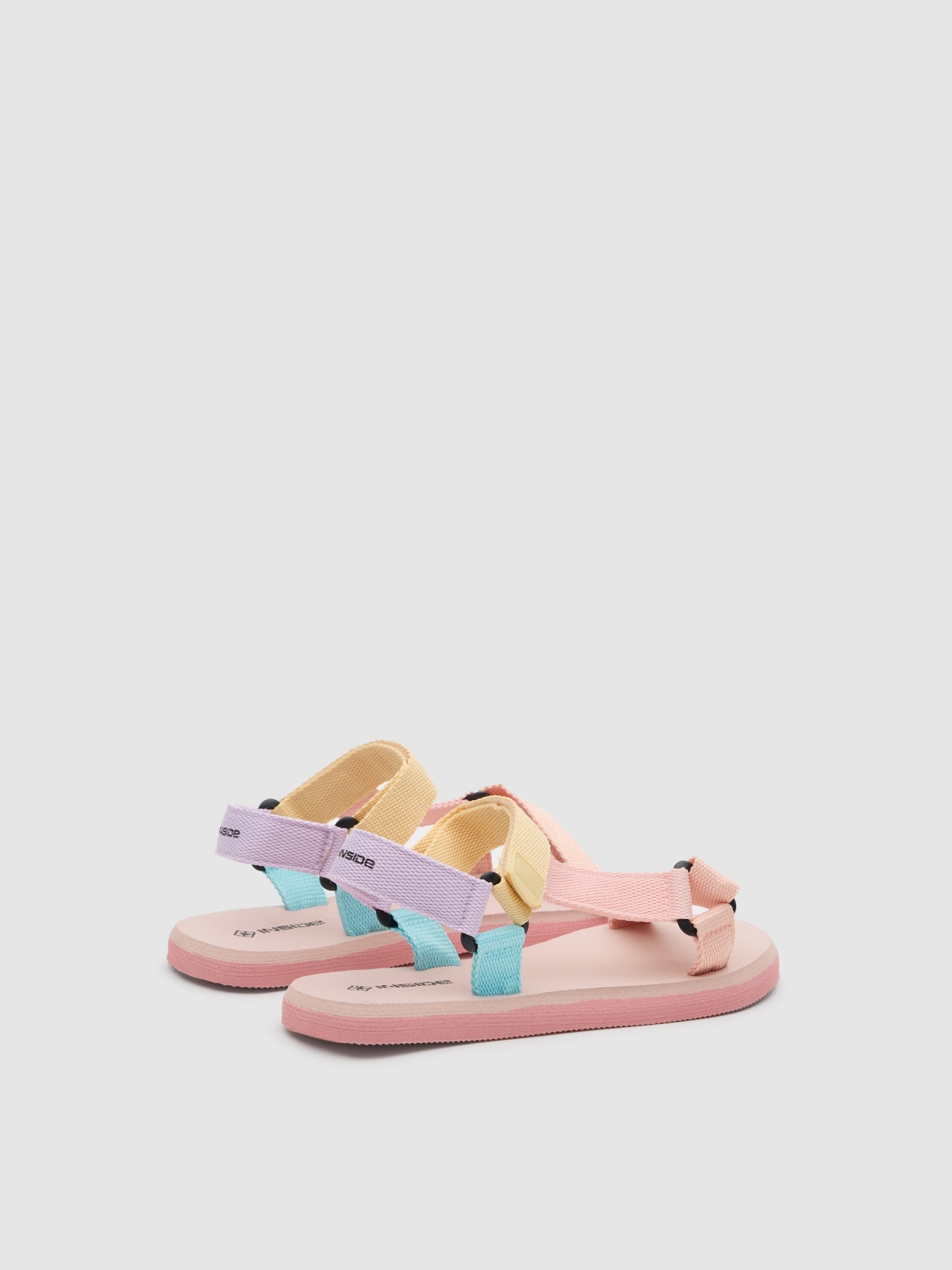 Velcro flip flops with pastel strips multicolor 45º front view