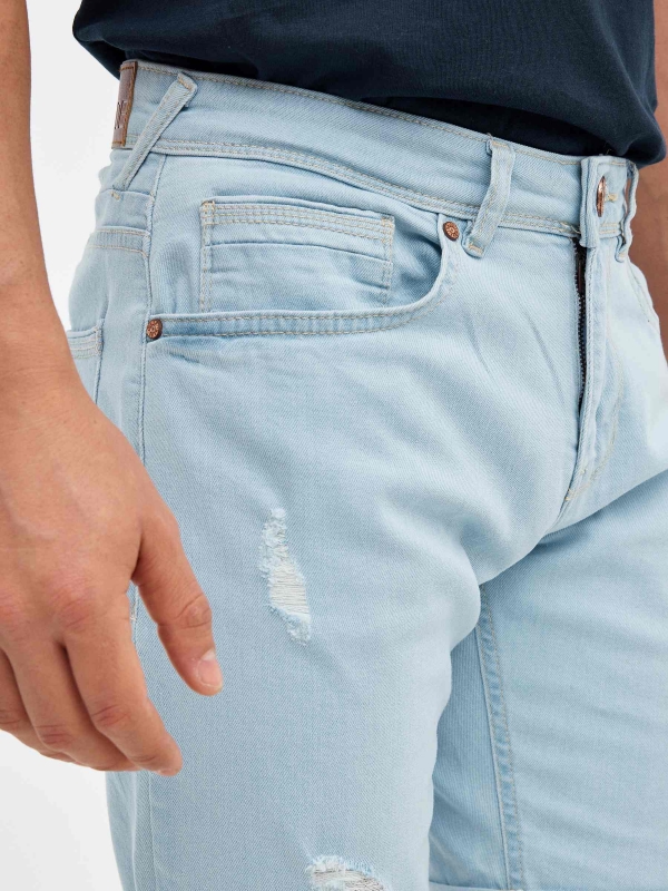 Ripped washed blue denim shorts blue detail view