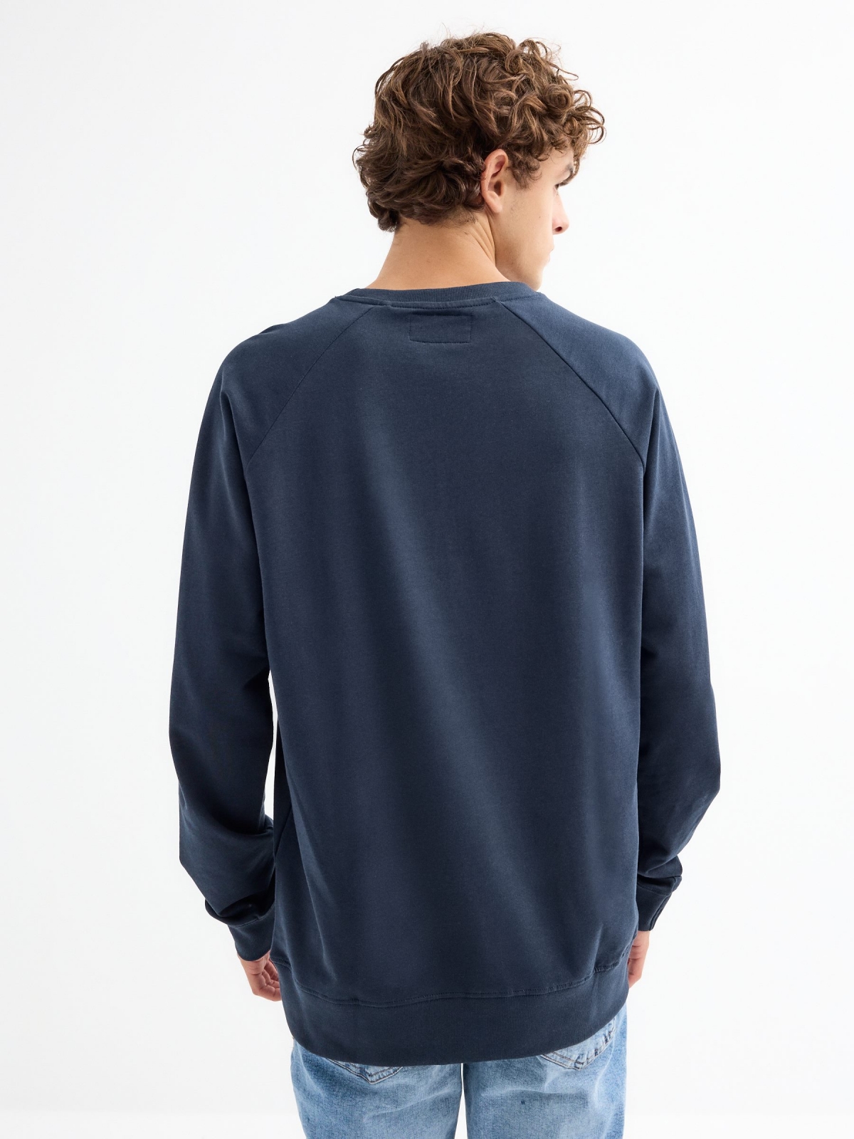 Basic sweatshirt with text blue middle back view