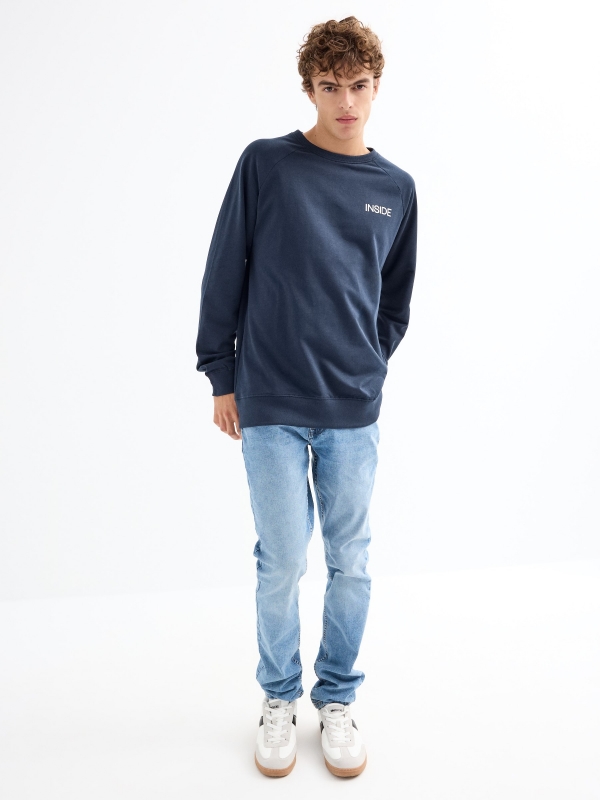 Basic sweatshirt with text blue front view