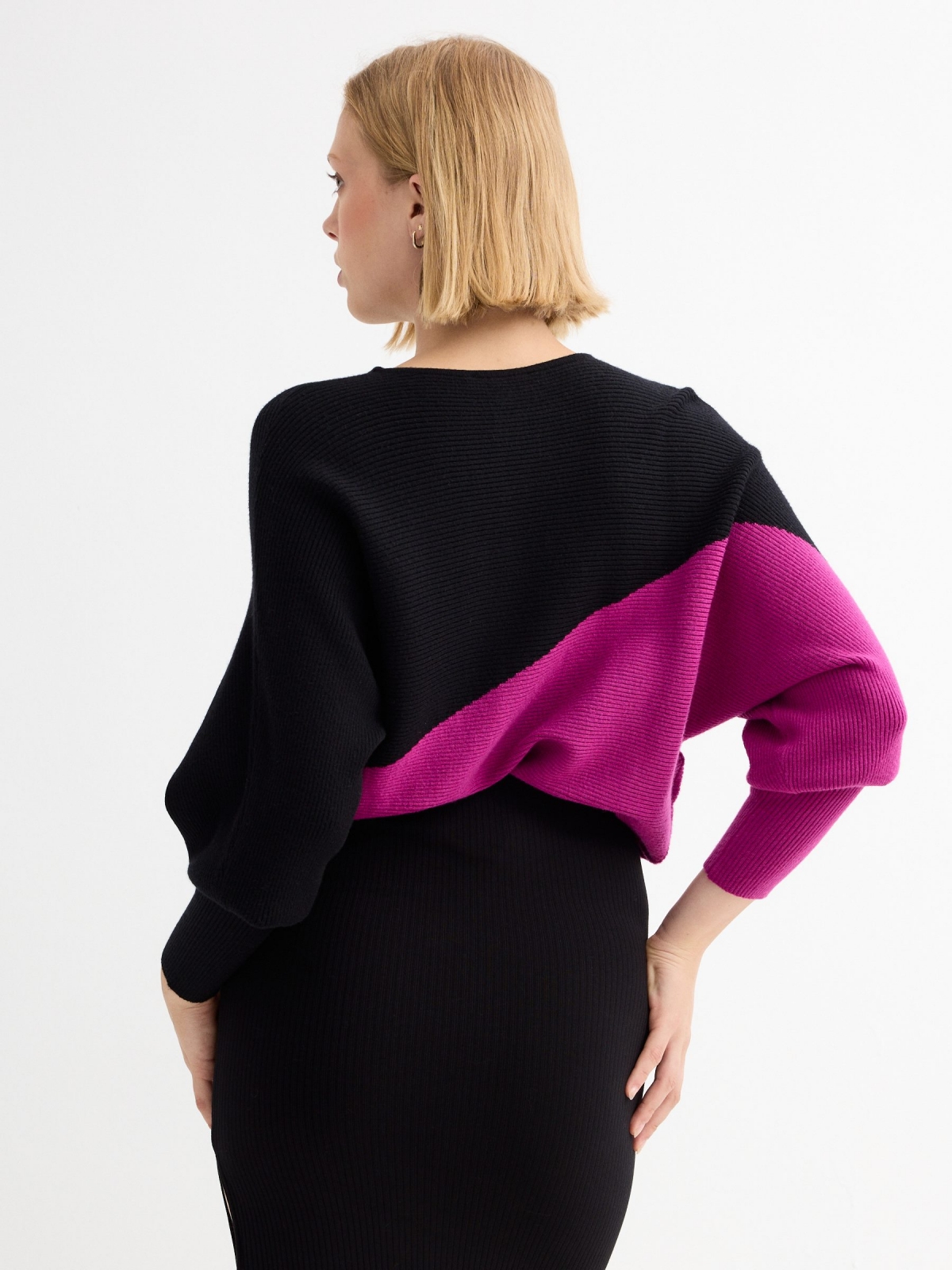 Balloon sleeve sweater fuchsia middle back view