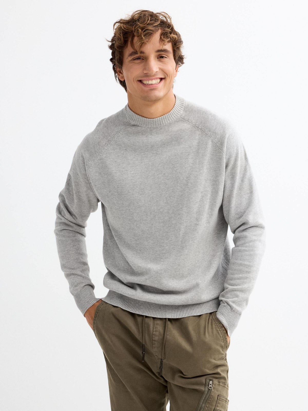 Plain sweater round neck light grey middle front view