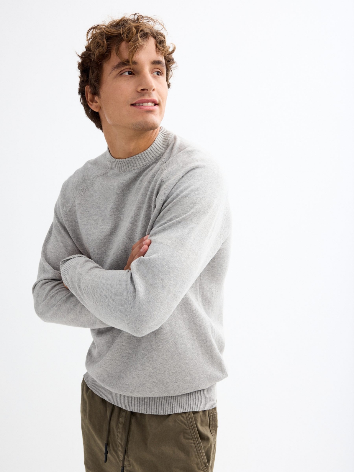 Plain sweater round neck light grey detail view