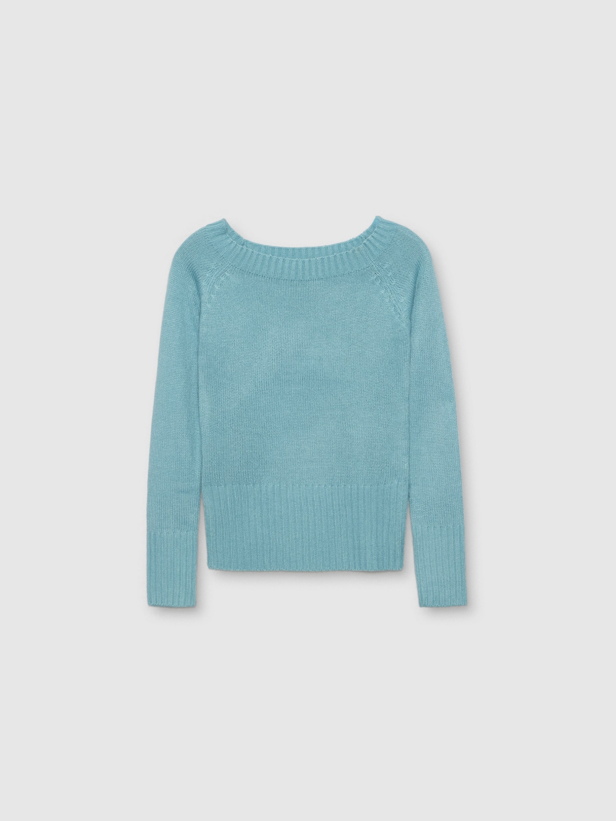%Pto% Marbled boat sweater turquoise front view %Pto% Marbled boat sweater turquoise front view