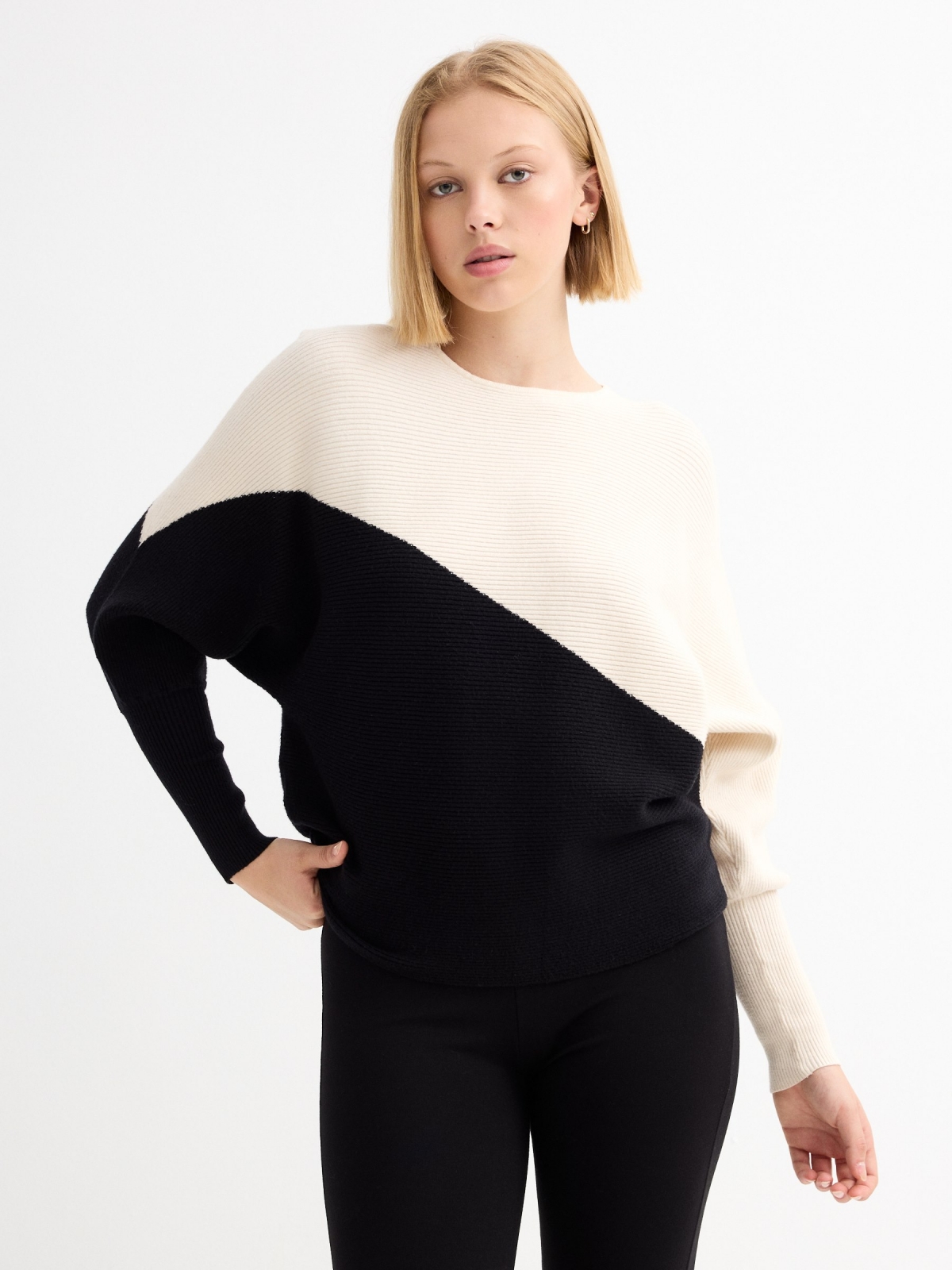 Balloon sleeve sweater black middle front view