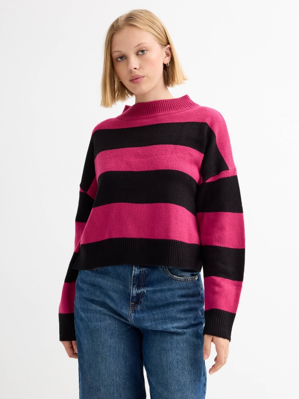 Striped crew neck jumper multicolor middle front view