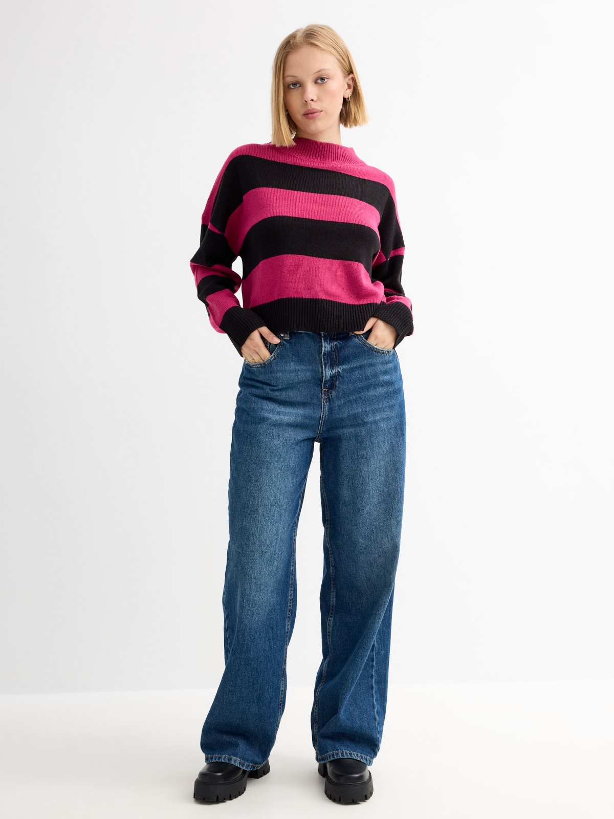 Striped crew neck jumper multicolor general front view