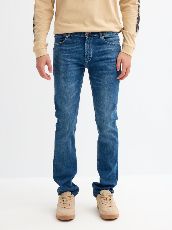 Basic slim jeans blue middle front view