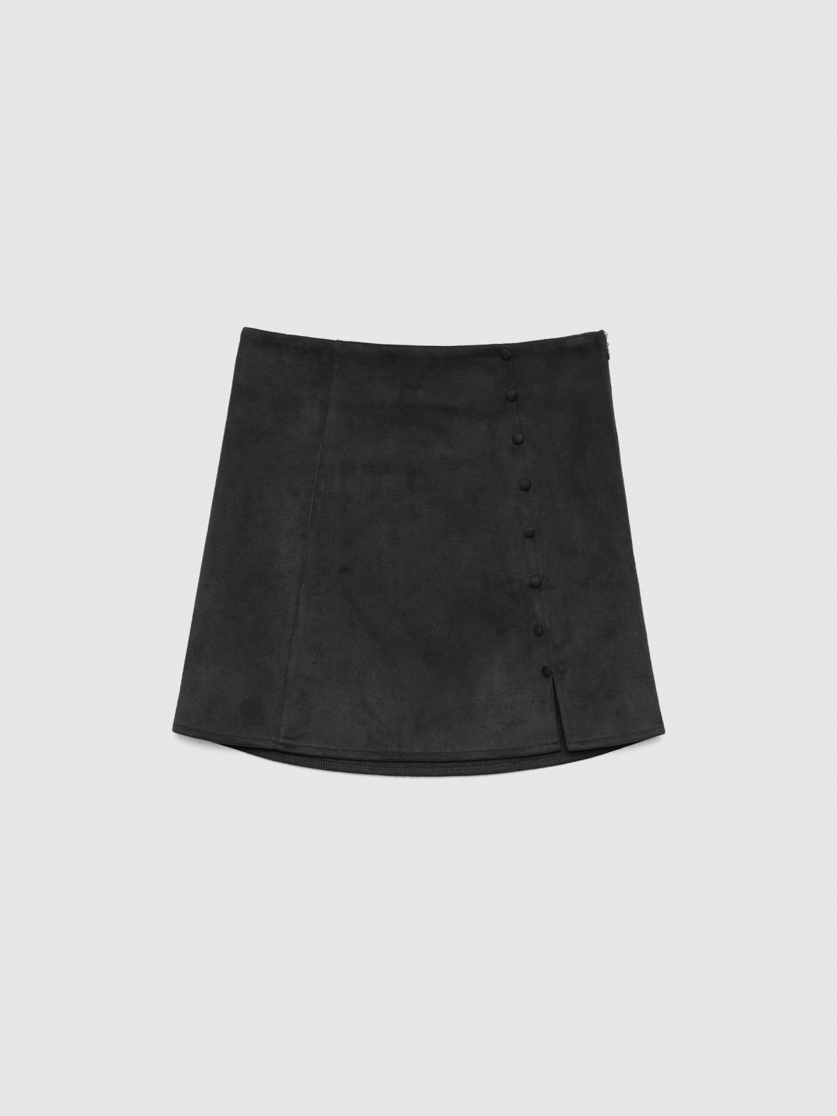  Button suede effect skirt black