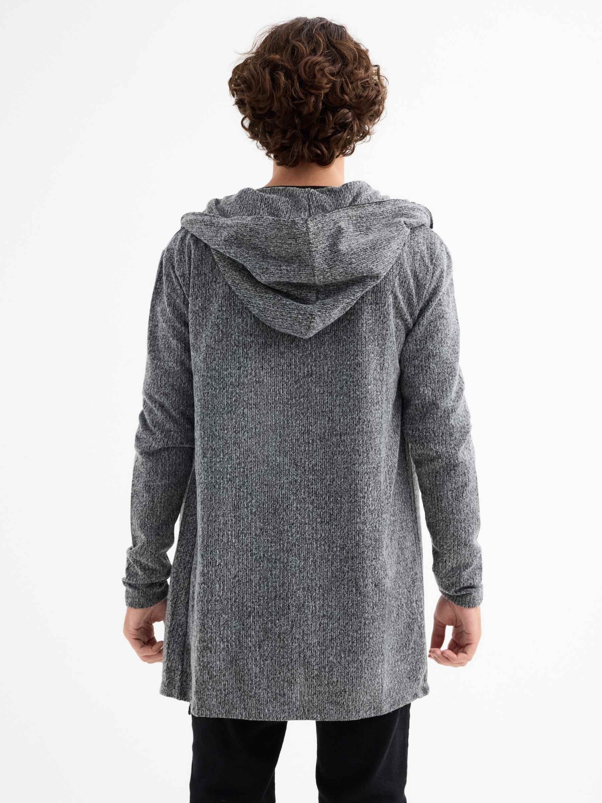 Open cardigan dark grey middle back view