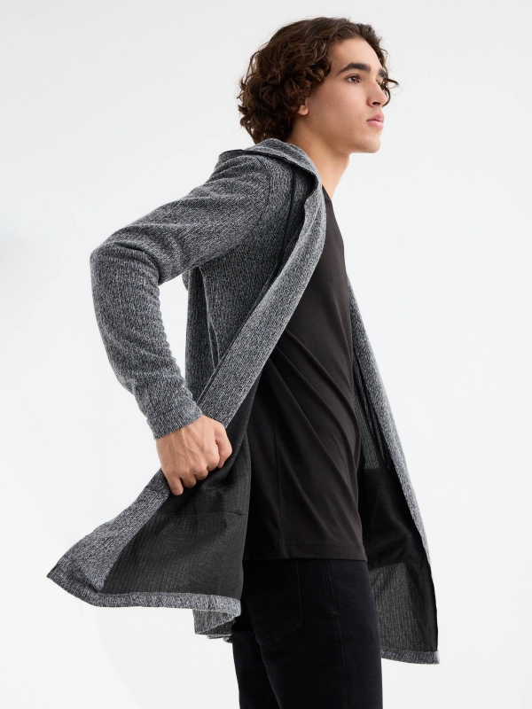 Open cardigan dark grey detail view