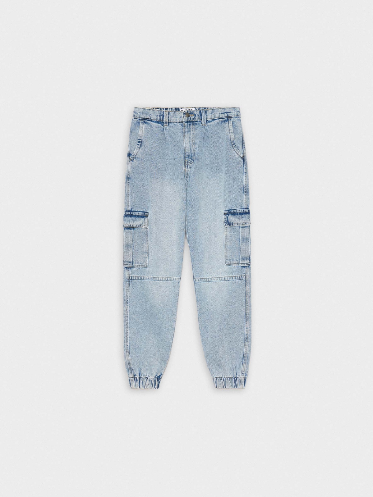  Calças de ganga cargo mom jeans azul vista frontal