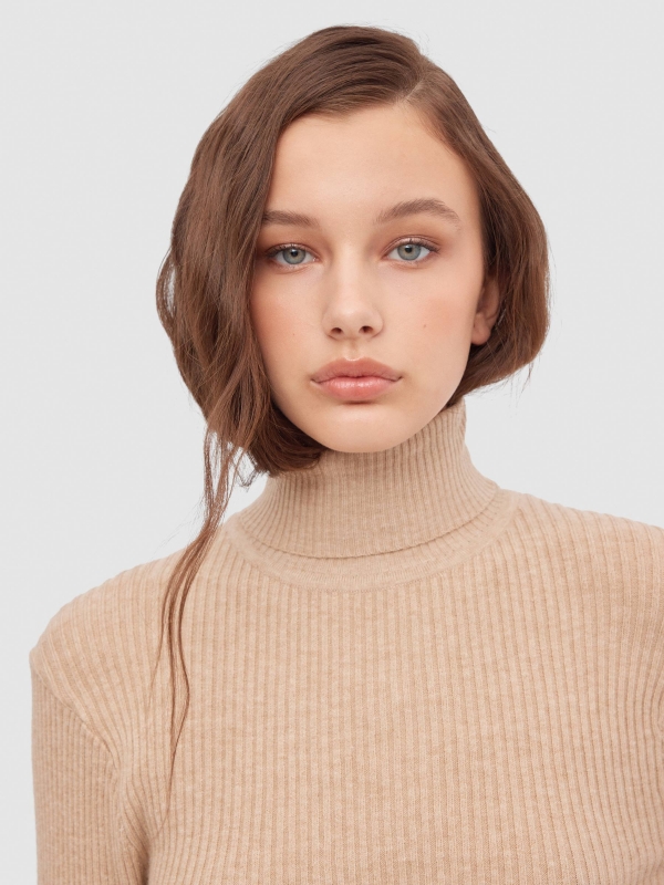 Basic turtleneck sweater dark brown detail view